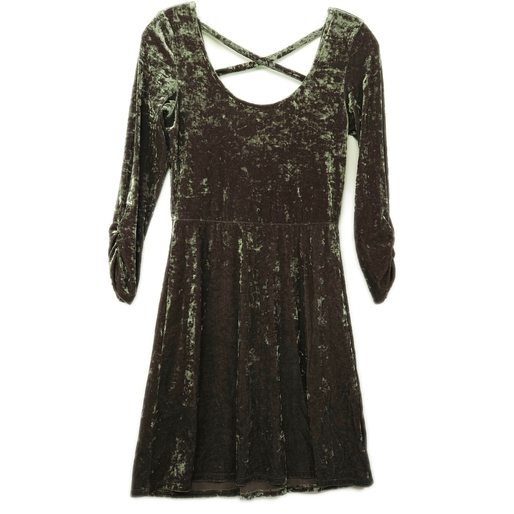 AEO American Eagle Dark Green Crushed Velvet Velour Strappy Back Dress Medium